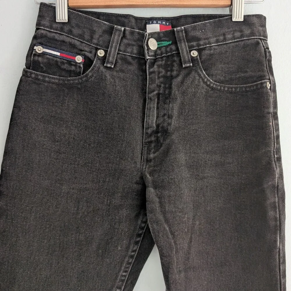 Vintage 90s Y2K Tommy Hilfiger Jeans Black Denim Cropped Distressed JRS Size 1